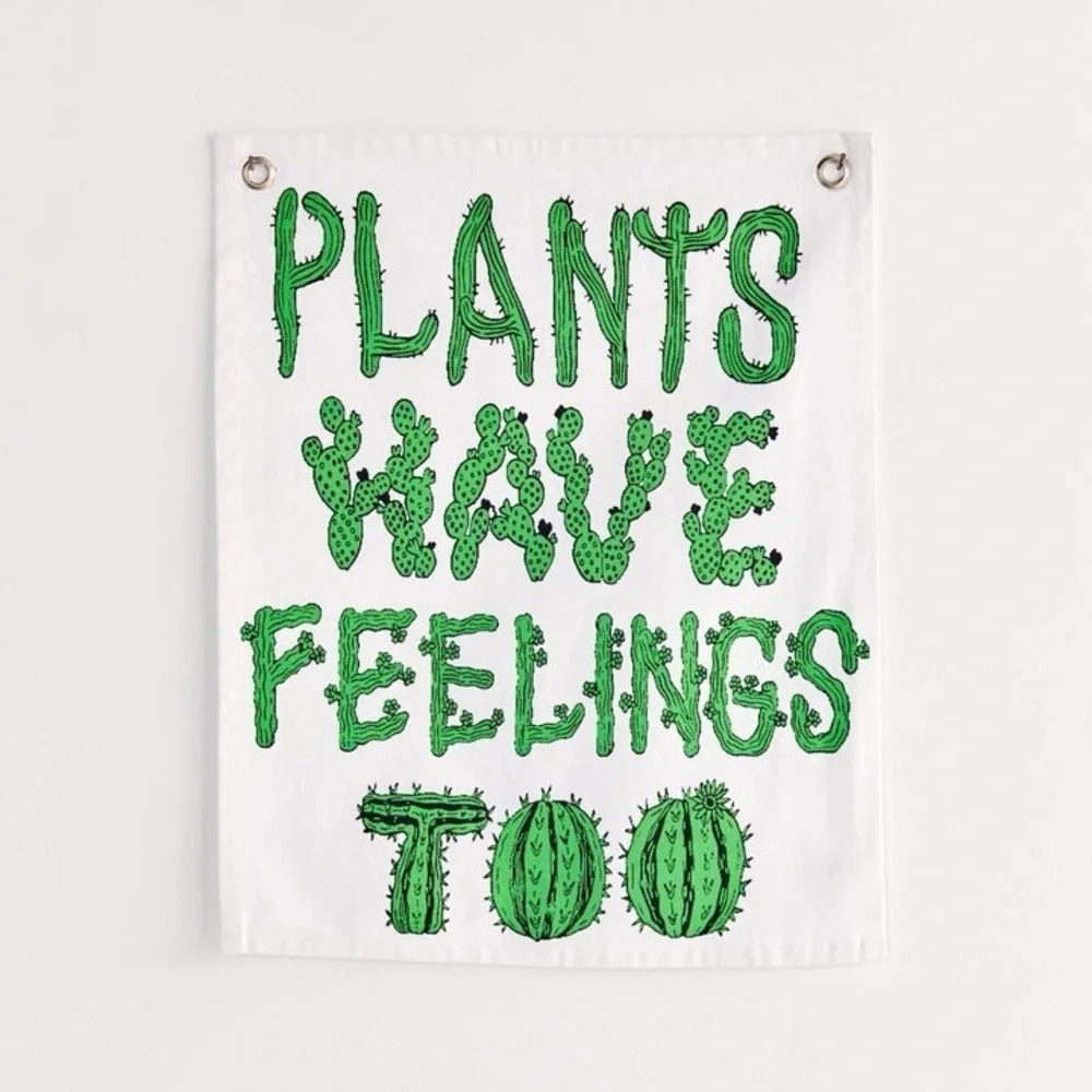 Urban Outfitters Home Plants have Feelings Green White Wall Hanging Decor